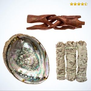 Smudging Kit w/ Abalone Shell, Stand 3X White Sage